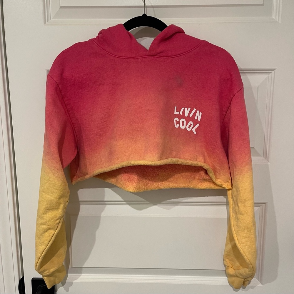 Pink and Yellow tie dye Cropped Hoodie